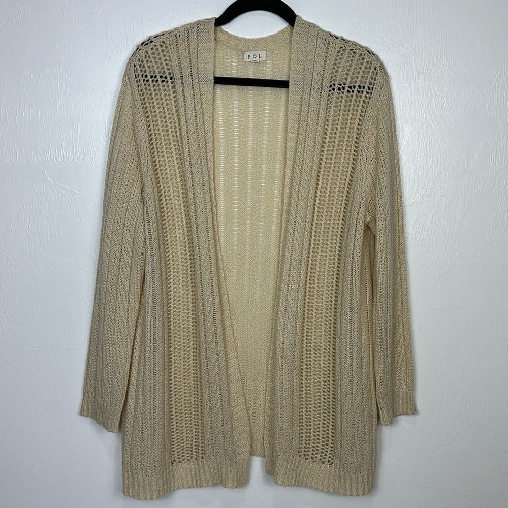 POL Tan Color Open Front Knitted Cardigan Sweater Size L